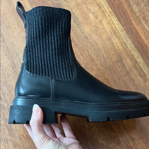 Zara Black Faux Leather Boots with Knit Calf - Picture 3 of 16
